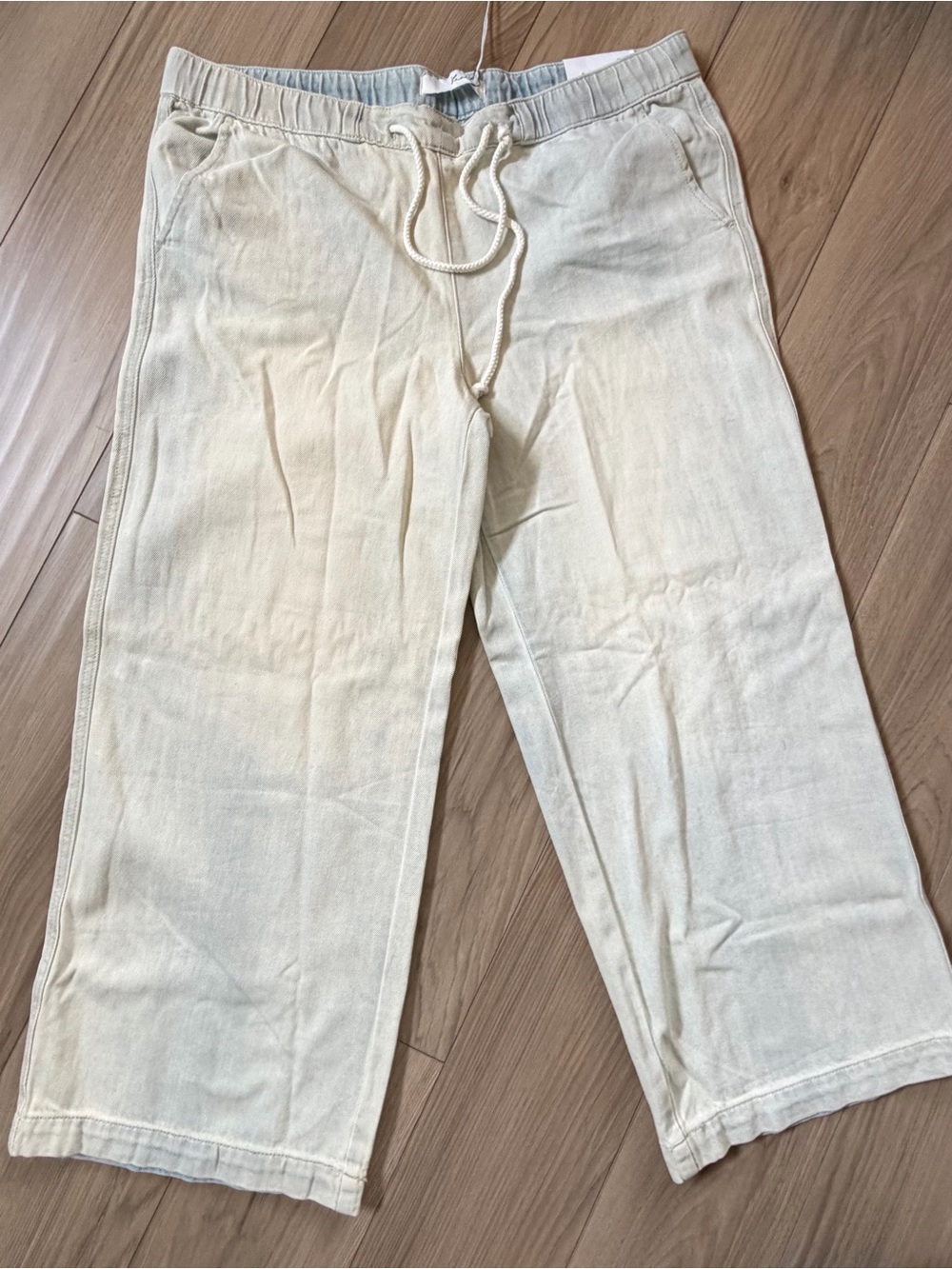 Kancan Annalise Mid Rise Wide Leg Drawstring Light Denim Pants Sz 15/31 NWT